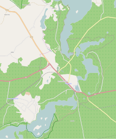 Mapa konturowa Rucianego-Nidy, w centrum znajduje się punkt z opisem „Ruciane”