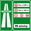 Motorway ahead with a summary of transit restrictions (Formerly used )