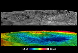 Imagen de síntesis en vista oblicua de Rheasilvia, en (4) Vesta