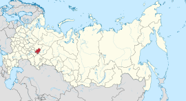 Udmurtian tasavallan sijainti Venäjällä, alla kaupungin sijainti Udmurtiassa