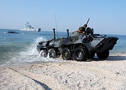 Débarquement d'unités militaires ukrainiennes sur la flèche de Tendra au cours d'un exercice en 2010.