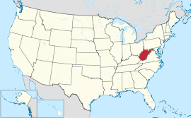 Χάρτης των Ηνωμένων Πολιτειών με την πολιτεία της Δυτικής Βιρτζίνια χρωματισμένη