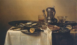 Willem Claeszoon Heda, Nature morte aux pièces d'étain, (1656 ou 1636).