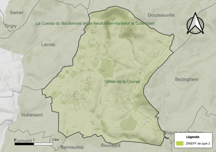 Carte de la ZNIEFF de type 2 sur la commune.