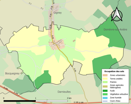 Carte en couleurs présentant l'occupation des sols.