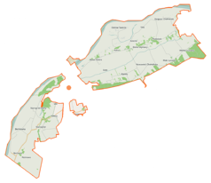 Mapa konturowa gminy wiejskiej Chełmno, na dole po lewej znajduje się punkt z opisem „Zamek w Starogrodzie”