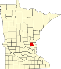 Map of Minesota highlighting Isanti County