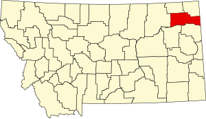 Map of Montana highlighting Roosevelt County