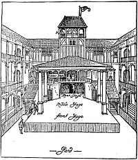 Zeichnerische Rekonstruktion des ehemaligen Fortune Theatre von Walter H. Godfrey aus dem Jahre 1911 anhand der überlieferten vertraglichen Bauunterlagen von 1600