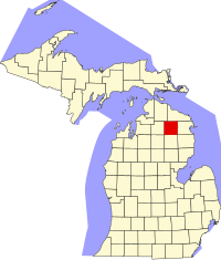 Locatie van Montmorency County in Michigan