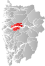 Høyanger markert med rødt på fylkeskartet