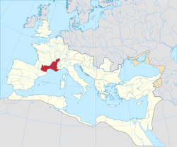 Gallia Narbonensiksen provinssin alue vuonna 125.