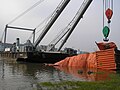 Schwimmkran Achilles am Rhein vor Köln-Deutz