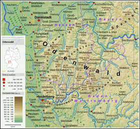 Carte topographique de l'Odenwald.