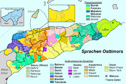 Die größten Sprachgruppen in den Sucos Osttimors.[3] und Anzahl der Sprecher der verschiedenen Sprachen in den einzelnen Gemeinden (Stand 2015).