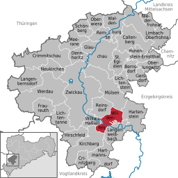 Läget för kommunen Wildenfels i Landkreis Zwickau