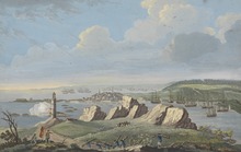 Vue générale du siège en 1758. L’Angleterre, après une première tentative en 1757, y affecte des moyens considérables.