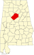 Harta statului Alabama indicând comitatul Jefferson