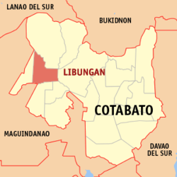 Map of Cotabato with Libungan highlighted