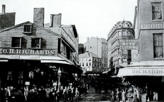 Dock Sq. and Washington St., c. 1860s