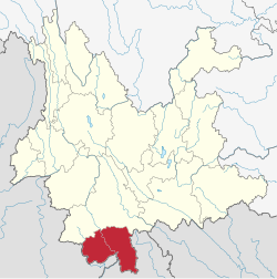 Location of Xishuangbanna Dai Autonomous Prefecture in Yunnan