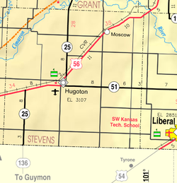 KDOT map of Stevens County (legend)