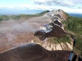 Vue des cônes et cratères volcaniques du Pago en 2002.