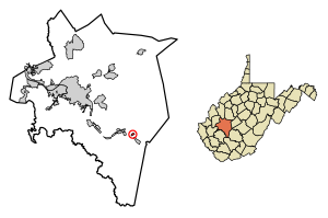 Location of Pratt in Kanawha County, West Virginia.