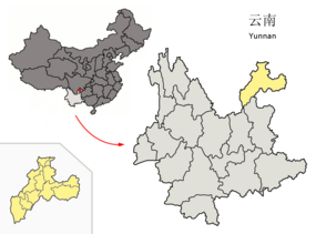 Zhaotongs läge i Yunnan, Kina.