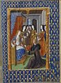 L'éditeur Antoine Vérard donnant son ouvrage Le Trésor de l'Âme à Anne de Bretagne, BNF, Vélins350 f6r.