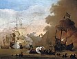 Scène d’action entre un navire anglais et des corsaires barbaresques, peinture de Willem Van de Velde le Jeune.