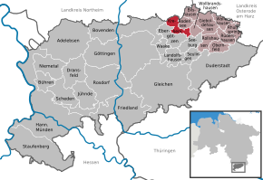 Poziția comunei Krebeck pe harta districtului Göttingen