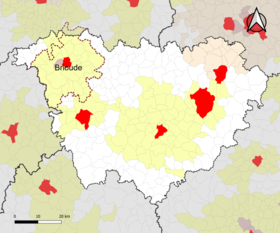 Localisation de l'aire d'attraction de Brioude dans le département de la Haute-Loire.