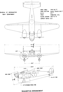 3-view line drawing of the Beechcraft SNB-2 Navigator