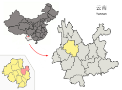 雲南省中の賓川県の位置