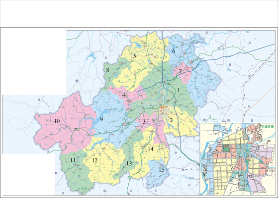 A map of township-level divisions in Anji County