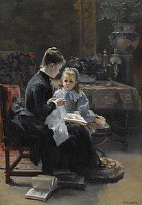 La Leçon, huile sur toile vers 1880.