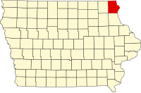 Map of Iowa highlighting Allamakee County