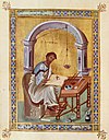 Enluminure byzantine représentant l'évangéliste Luc, Xe siècle.
