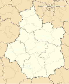 Mapa konturowa Regionu Centralnego-Doliny Loary, blisko centrum na dole znajduje się punkt z opisem „Graçay”