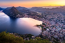 The bay of Lugano at sunset