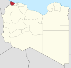 Map of Libya with Nuqat al Khams district highlighted