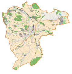 Mapa konturowa gminy Strzegom, u góry po lewej znajduje się punkt z opisem „Rogoźnica”