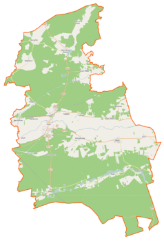 Mapa konturowa gminy Wieleń, u góry znajduje się punkt z opisem „Parafia pw. Matki Bożej Różańcowej w Dzierżążnie Wielkim”