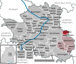 Elhelyezkedése Baden-Württemberg térképén