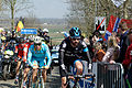 Bradley Wiggins leads a small group at Oude Kwaremont during the 2015 Tour of Flanders