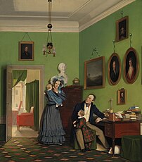 La Famille Waagepetersen, huile sur toile de Wilhelm Ferdinand Bendz (1830, Statens Museum for Kunst, Copenhague). (définition réelle 6 563 × 7 463)