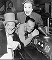 Burgess Meredith as The Penguin (left), Frank Gorshin as The Riddler (center), and Cesar Romero as The Joker (top)