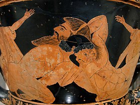 Lutte d'Héraclès et d'Antée, Euphronios, peintre Euxithéos, potier. Collection Campana