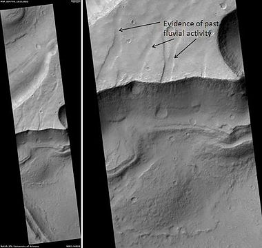 Hydraotes Chaos, as seen by HiRISE. Click on image to see channels and layers. Scale bar is 1000 meters long.